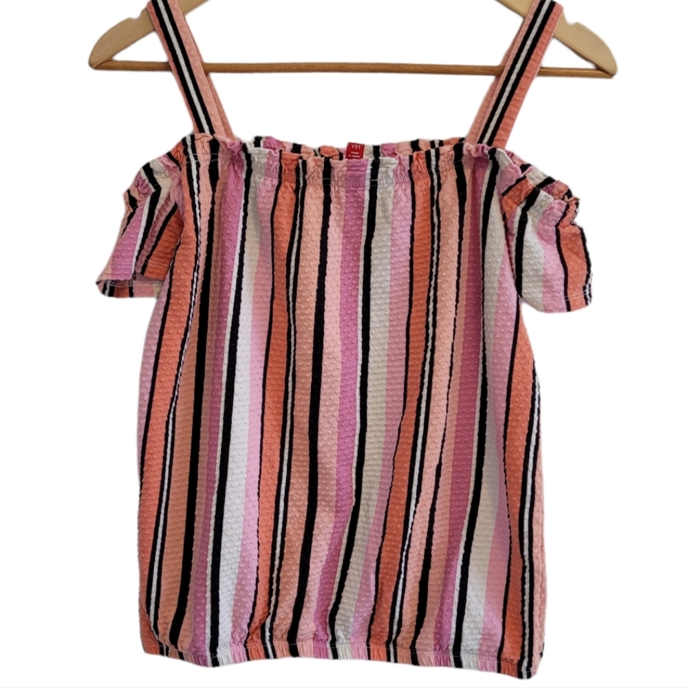GUESS Girls Striped Cold Shoulder Top (14A)